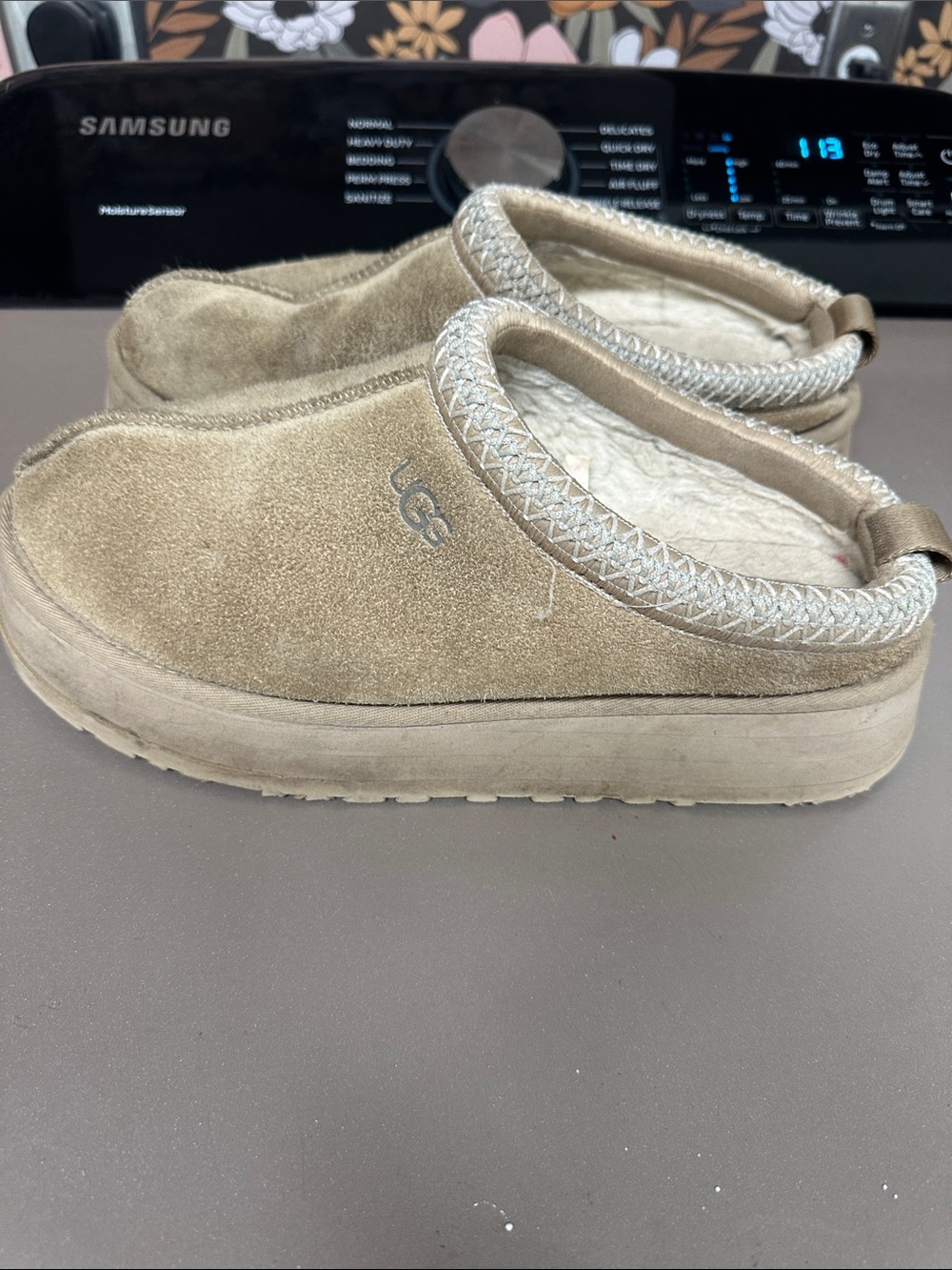 UGG Kids Tan Suede Slip-On Shearling Clog